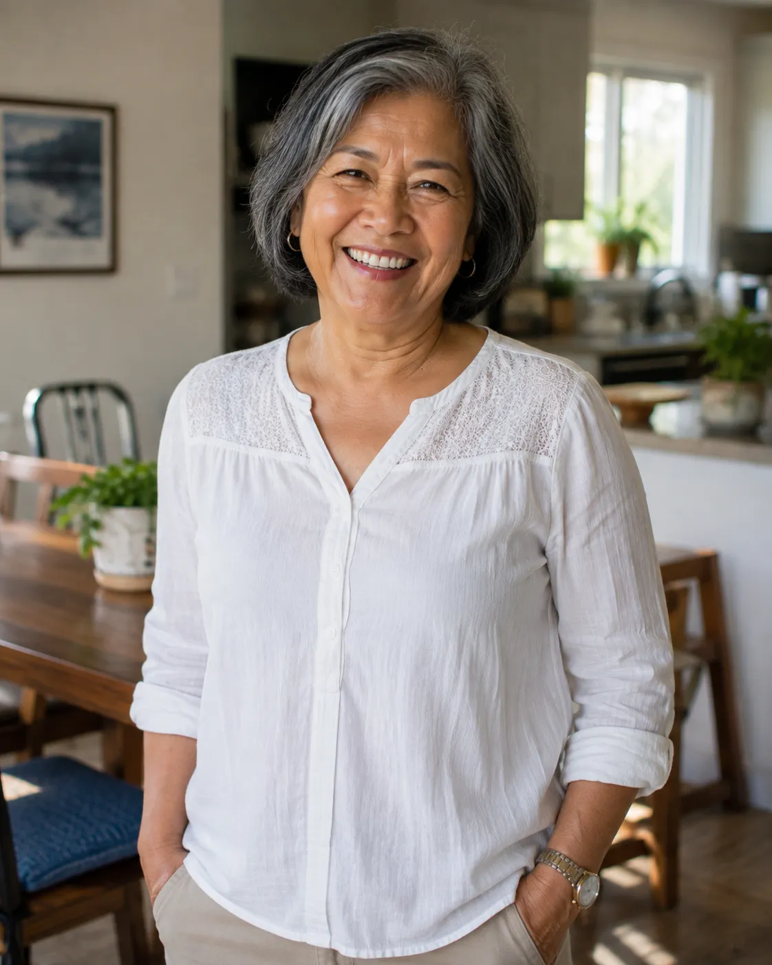 A smiling Phalanx client at home